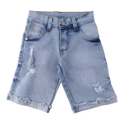 Bermuda Jeans Infantil Gijo Used Com Barra Virada Desfiada Bermuda Jeans Infantil Gijo Used Com Barra Virada Desfiada